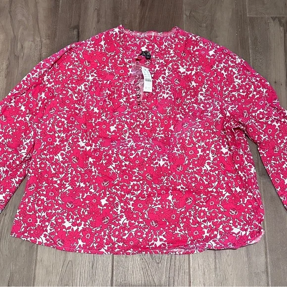 NWT Button-front ruffleneck popover in blushing meadow cotton poplin size large - Picture 3 of 8